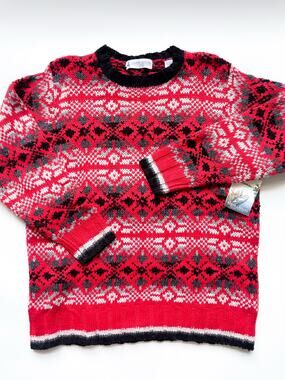 NWT Men's Marsh Landing Red Fair Isle Hand Knit Sweater Size M